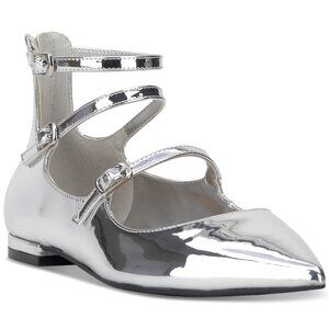 80$ I.N.C. International Concepts Valan Triple-Strapped Flats Size 5.5 US Silver